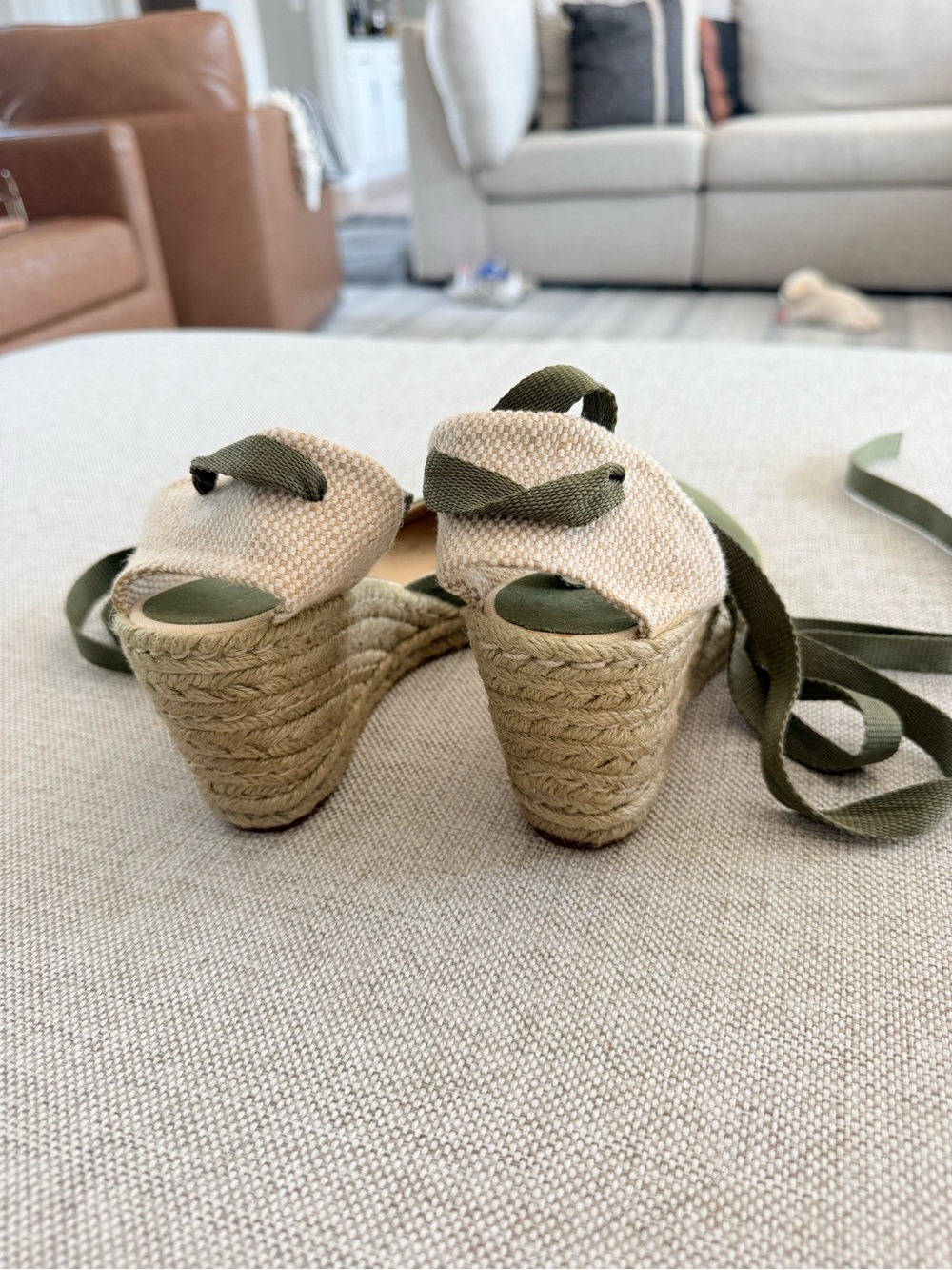 Tommy Hilfiger Olive Green and Cream Espadrille Wedge Sandals - Picture 3 of 6